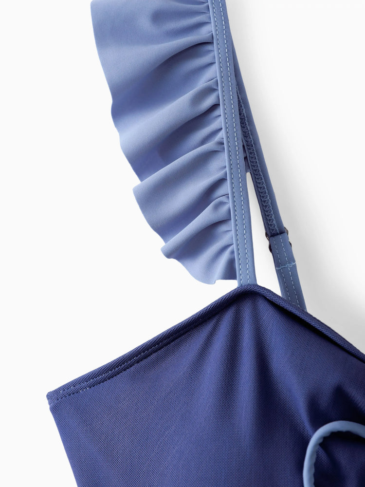 Maillot de bain une pièce assorti à cordon de serrage ou à nœud papillon froncé, en maille découpée, à volants et bretelles (séchage rapide) multicolore