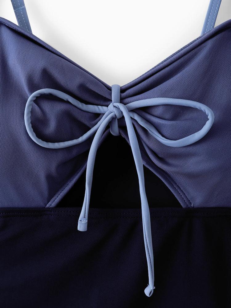 Maillot de bain une pièce assorti à cordon de serrage ou à nœud papillon froncé, en maille découpée, à volants et bretelles (séchage rapide) multicolore