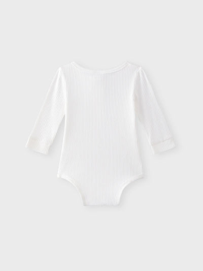 Barboteuse à manches longues en coton côtelé pour bébé fille/garçon, couleur unie, avec boutons, blanche