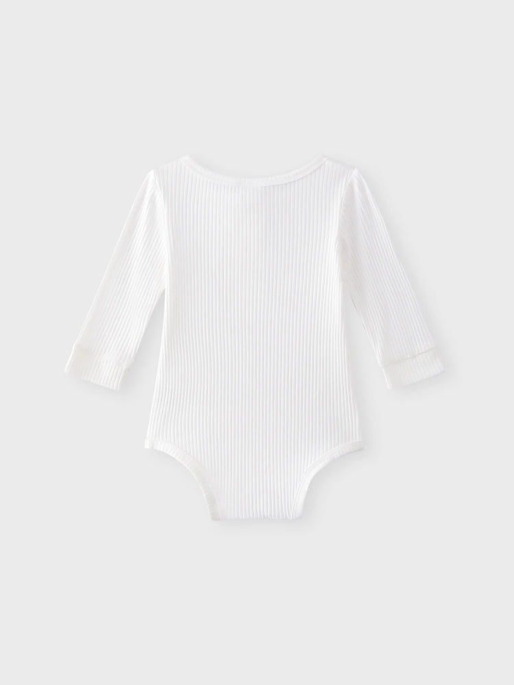 Baby Girl/Boy Cotton Button Design Solid Color Ribbed Long-sleeve Rompers White