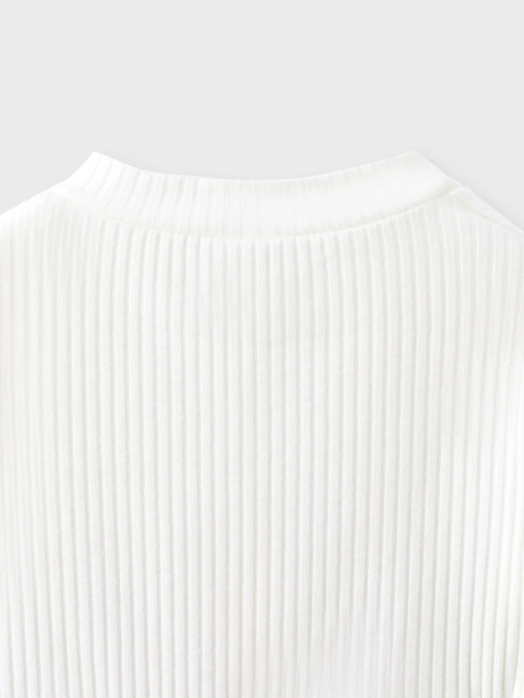 Baby Girl White Ribbed Long-sleeve Splicing Floral Embroidered Mesh Fairy Dress White