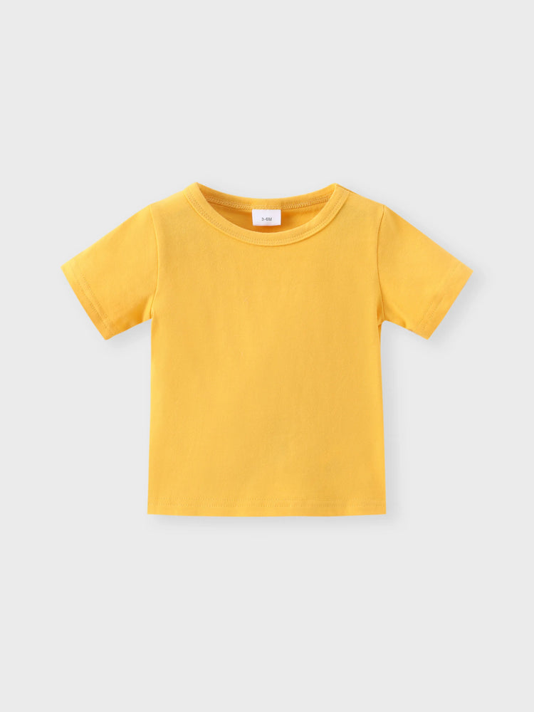 Conjunto de 2 piezas de camiseta lisa de manga corta para bebé niño y mono con estampado de dinosaurio en amarillo