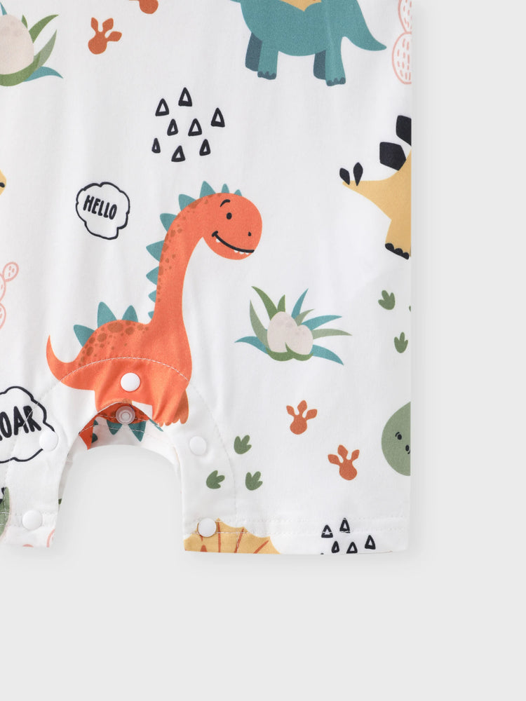 Conjunto de 2 piezas de camiseta lisa de manga corta para bebé niño y mono con estampado de dinosaurio en amarillo