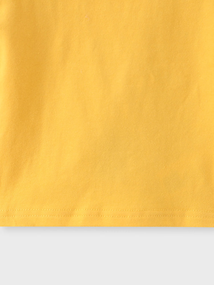 Conjunto de 2 piezas de camiseta lisa de manga corta para bebé niño y mono con estampado de dinosaurio en amarillo