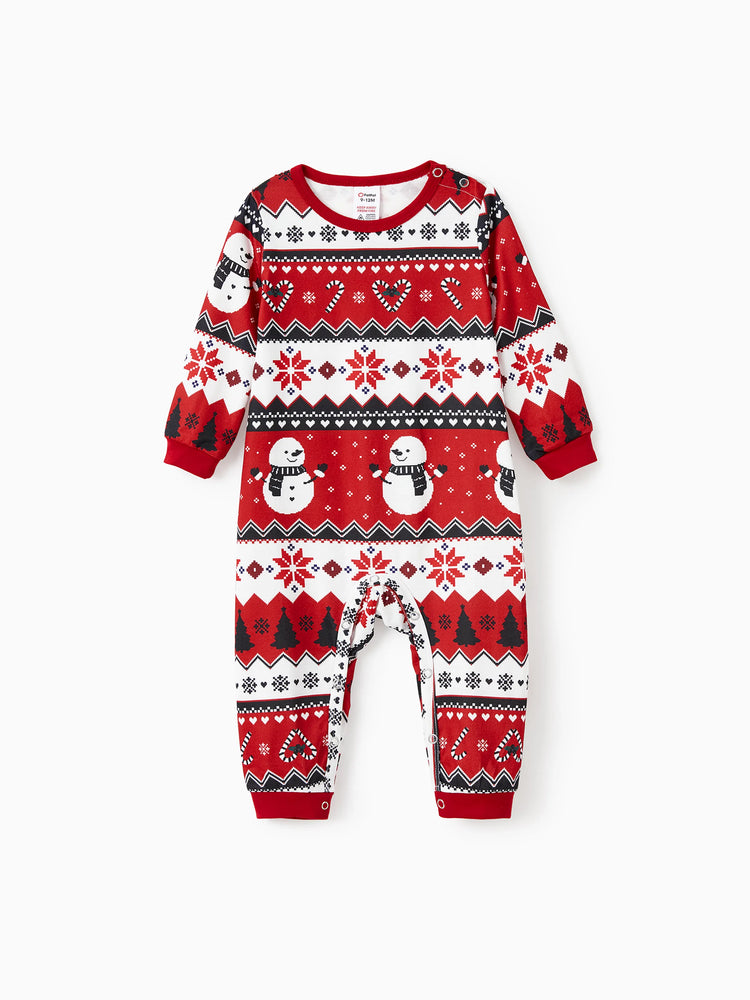 Ensemble pyjama de Noël pour toute la famille, imprimé bonhomme de neige, manches longues et chaussettes de Noël noires