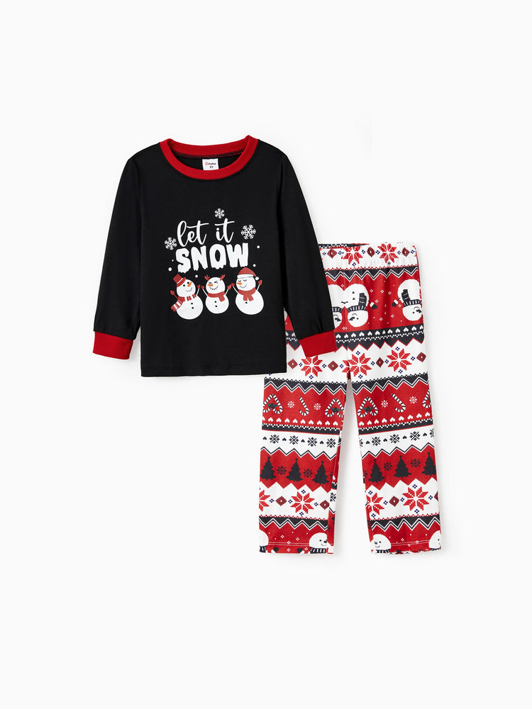 Ensemble pyjama de Noël pour toute la famille, imprimé bonhomme de neige, manches longues et chaussettes de Noël noires