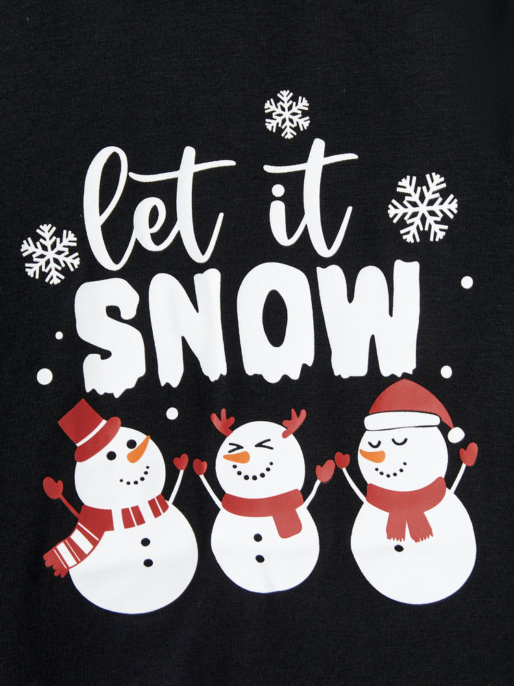 Ensemble pyjama de Noël pour toute la famille, imprimé bonhomme de neige, manches longues et chaussettes de Noël noires