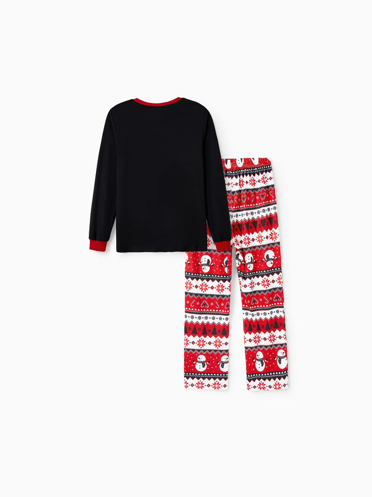 Ensemble pyjama de Noël pour toute la famille, imprimé bonhomme de neige, manches longues et chaussettes de Noël noires