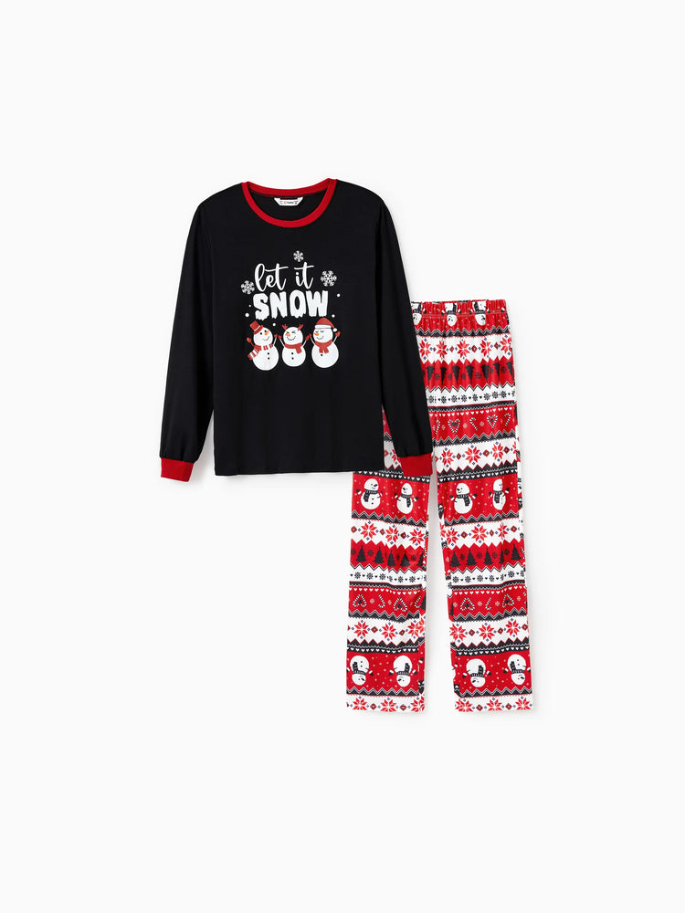 Ensemble pyjama de Noël pour toute la famille, imprimé bonhomme de neige, manches longues et chaussettes de Noël noires