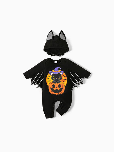 Baby Boy/Girl Clothes Halloween 2pcs 95% Cotton Batwing Sleeve Jumpsuit with Hat Set Color-B