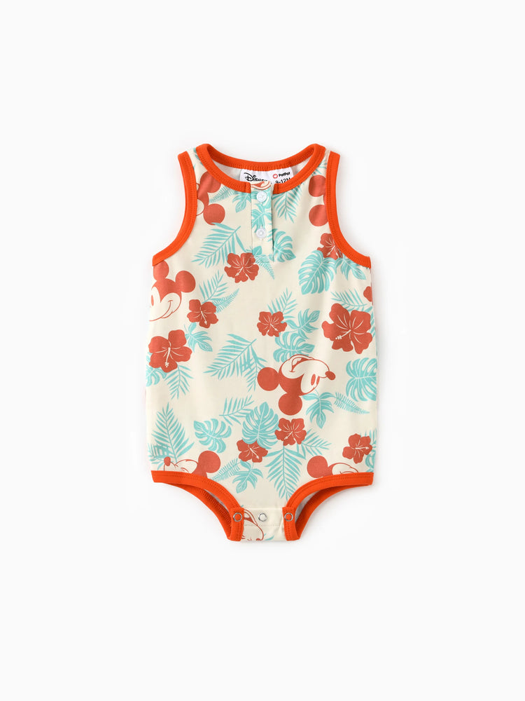 Mommy and Me Disney Mickey and Friends Family Matching Naia™ Floral Allover Print Shirt/Sleeveless Hollow-out Dress/Romper Multi-color