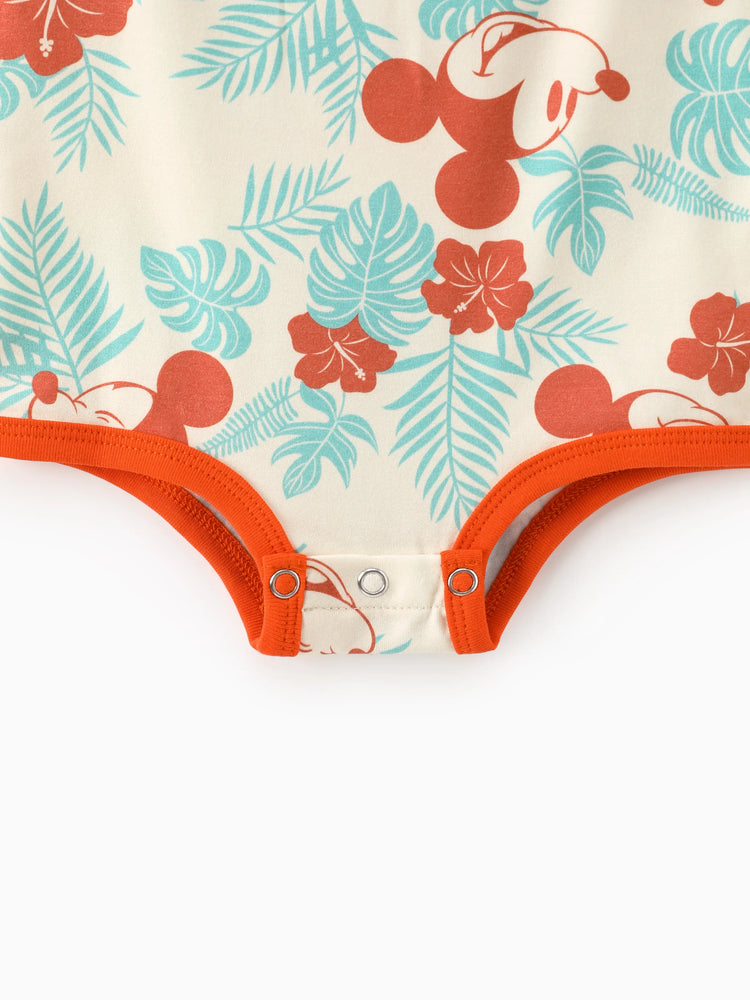 Daddy and Me Disney Mickey and Friends Family Matching Naia™ Floral Allover Print Shirt/Sleeveless Hollow-out Dress/Romper Multi-color