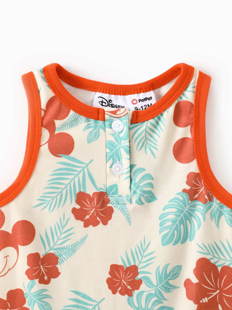 Mommy and Me Disney Mickey and Friends Family Matching Naia™ Floral Allover Print Shirt/Sleeveless Hollow-out Dress/Romper Multi-color