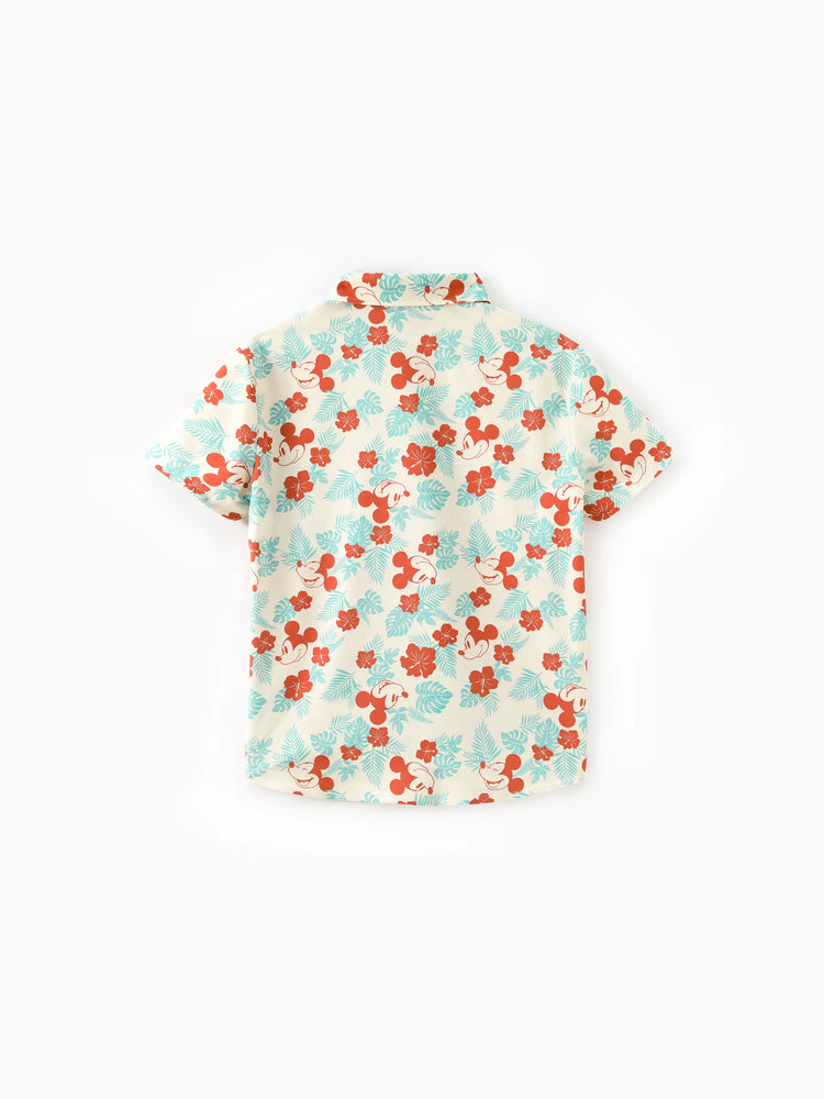 Daddy and Me Disney Mickey and Friends Family Matching Naia™ Floral Allover Print Shirt/Sleeveless Hollow-out Dress/Romper Multi-color