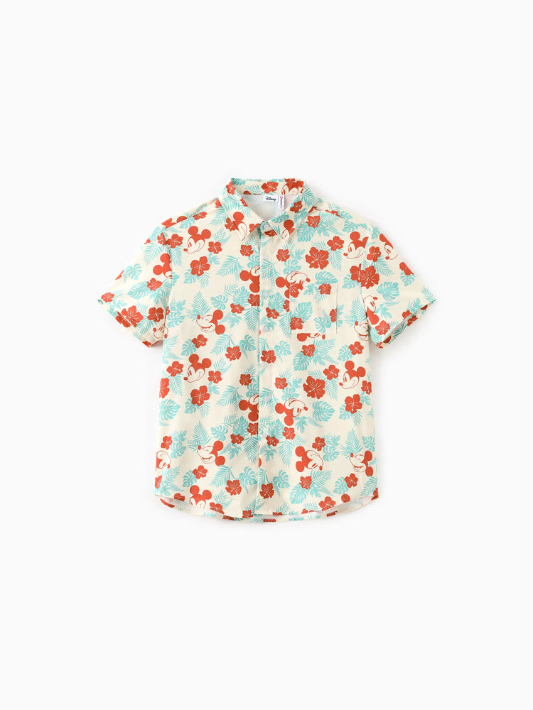 Daddy and Me Disney Mickey and Friends Family Matching Naia™ Floral Allover Print Shirt/Sleeveless Hollow-out Dress/Romper Multi-color