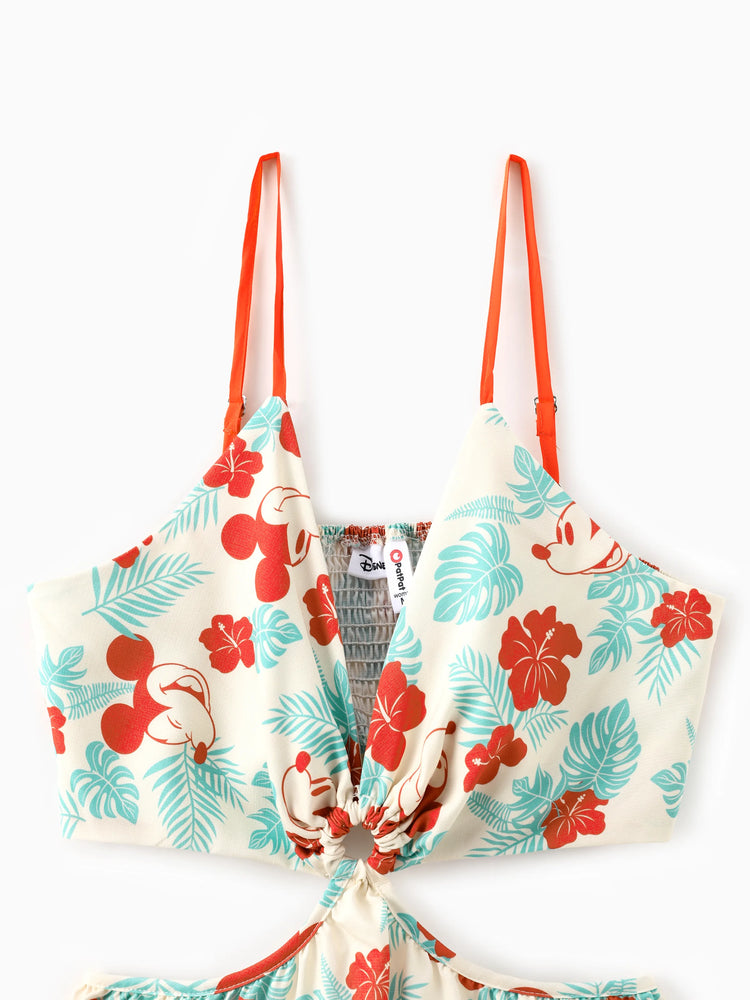 Disney Mickey and Friends Family Matching Naia™ Floral Allover Print Shirt/Sleeveless Hollow-out Dress/Romper Multi-color