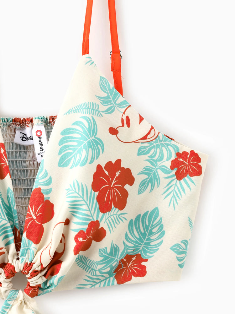 Mommy and Me Disney Mickey and Friends Family Matching Naia™ Floral Allover Print Shirt/Sleeveless Hollow-out Dress/Romper Multi-color