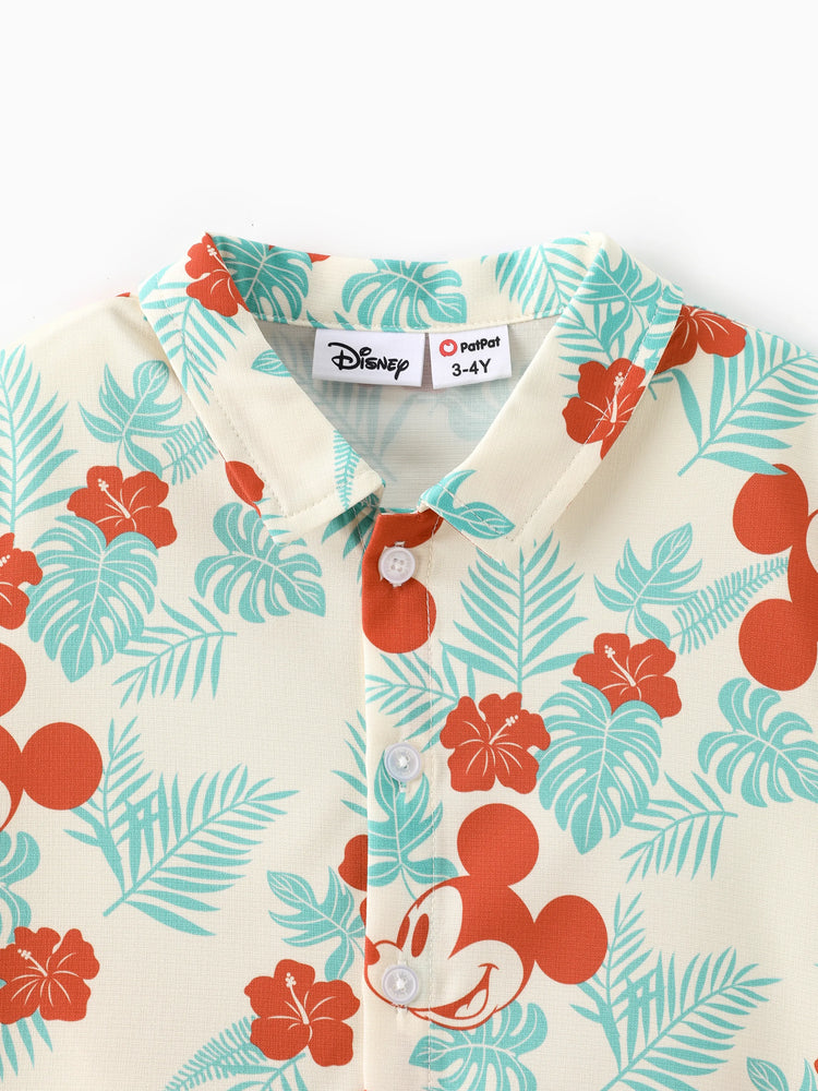 Daddy and Me Disney Mickey and Friends Family Matching Naia™ Floral Allover Print Shirt/Sleeveless Hollow-out Dress/Romper Multi-color
