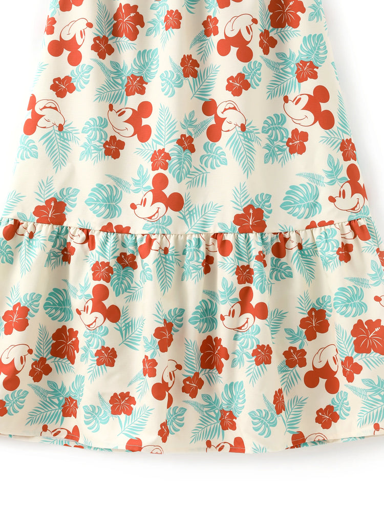 Mommy and Me Disney Mickey and Friends Family Matching Naia™ Floral Allover Print Shirt/Sleeveless Hollow-out Dress/Romper Multi-color