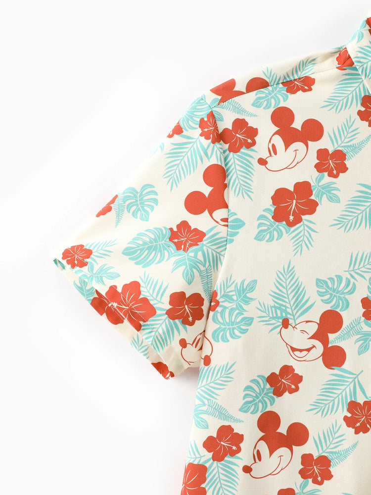 Daddy and Me Disney Mickey and Friends Family Matching Naia™ Floral Allover Print Shirt/Sleeveless Hollow-out Dress/Romper Multi-color