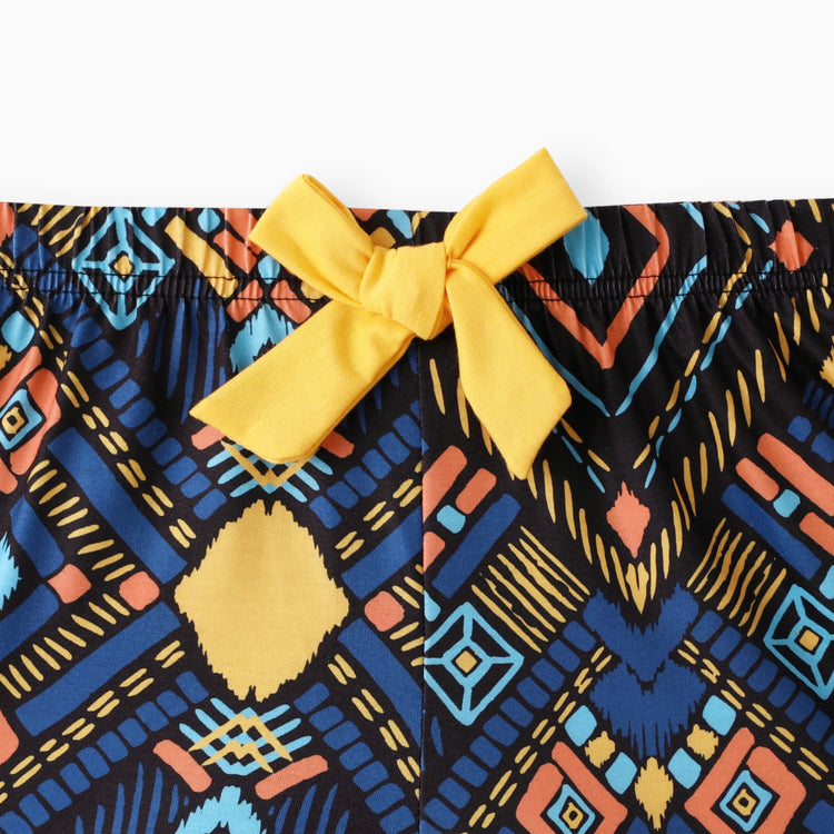 Conjunto de 2 piezas de camisola amarilla con cuello halter y pantalones cortos exóticos con diseño de lazo para niña, color jengibre 2