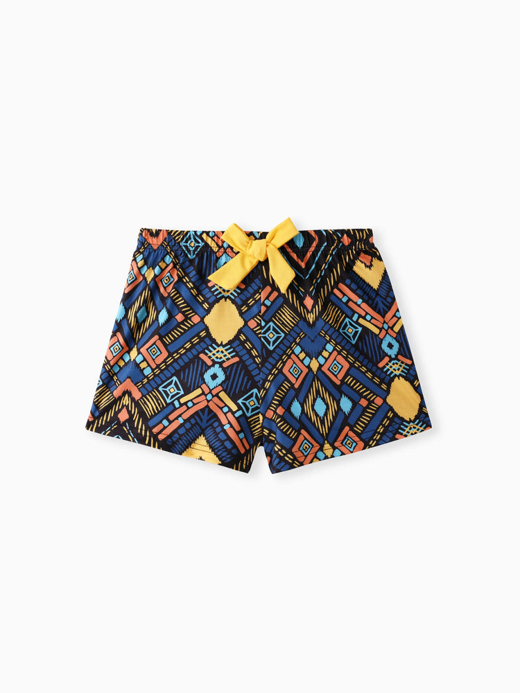 Conjunto de 2 piezas de camisola amarilla con cuello halter y pantalones cortos exóticos con diseño de lazo para niña, color jengibre 2