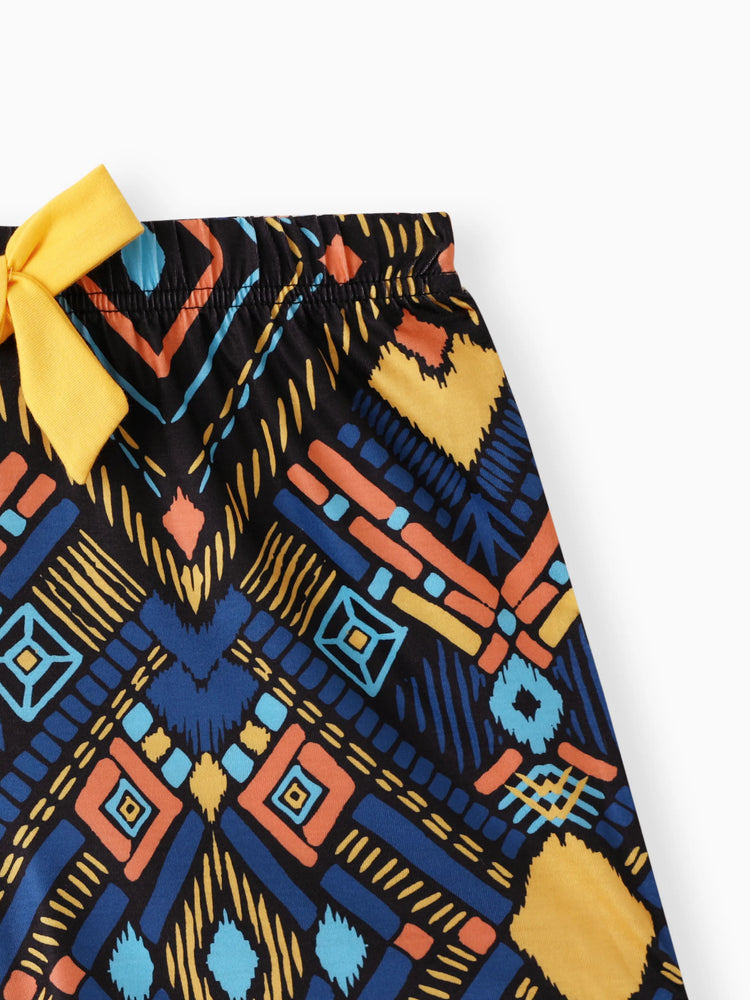 Conjunto de 2 piezas de camisola amarilla con cuello halter y pantalones cortos exóticos con diseño de lazo para niña, color jengibre 2