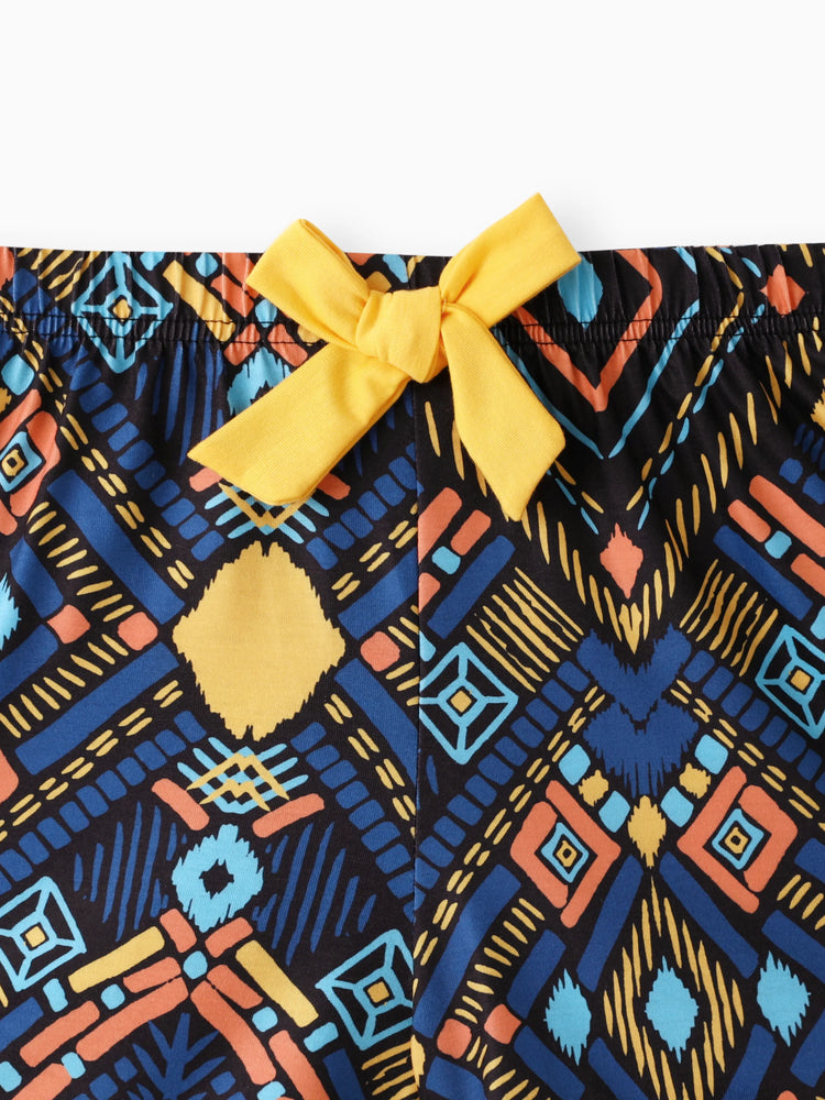 Conjunto de 2 piezas de camisola amarilla con cuello halter y pantalones cortos exóticos con diseño de lazo para niña, color jengibre 2