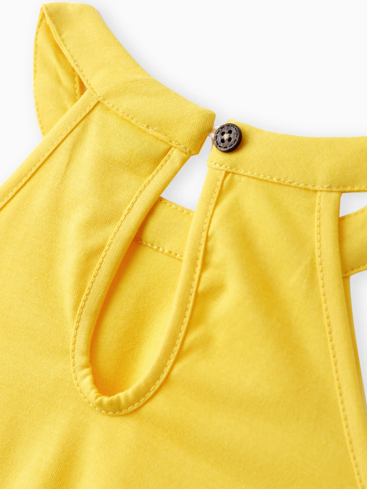 Conjunto de 2 piezas de camisola amarilla con cuello halter y pantalones cortos exóticos con diseño de lazo para niña, color jengibre 2
