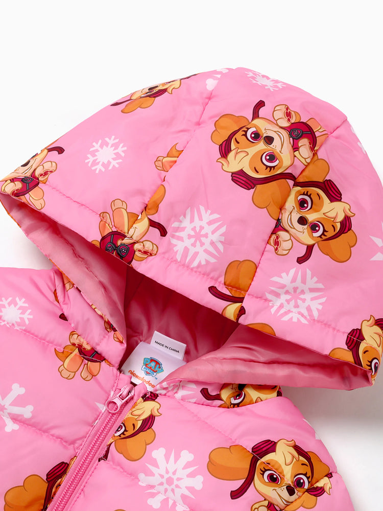 PAW Patrol Toddler Girl Skye Chase Rubble Long-sleeve Hooded Quilted Puffer Jacket Pink
