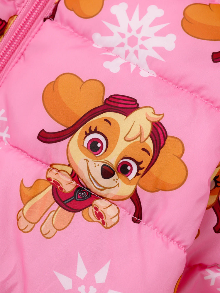 PAW Patrol Toddler Girl Skye Chase Rubble Long-sleeve Hooded Quilted Puffer Jacket Pink