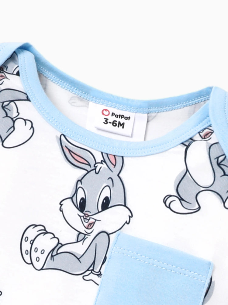 Looney Tunes Baby Boy/Girl Character Print Long-sleeve Bodysuit and Pant Sets Light Blue