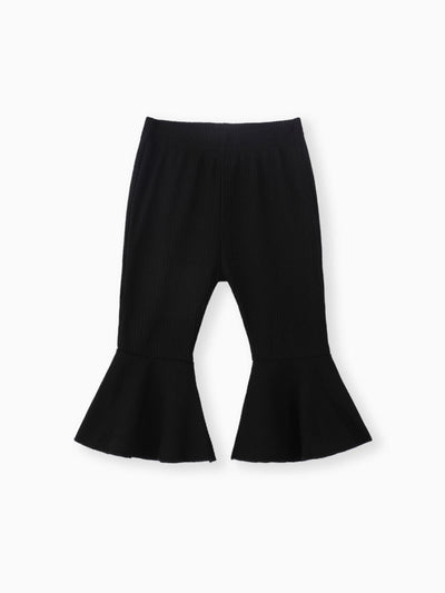 Baby Girl Solid Basic Ribbed Pants Black