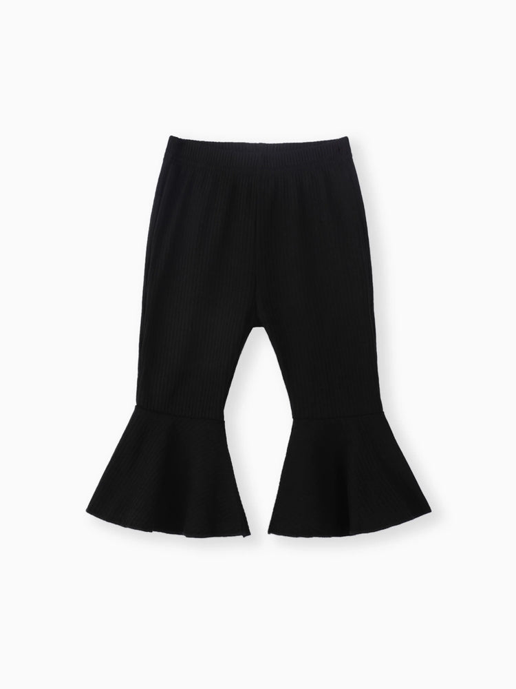 Pantalon côtelé basique uni pour bébé fille, noir