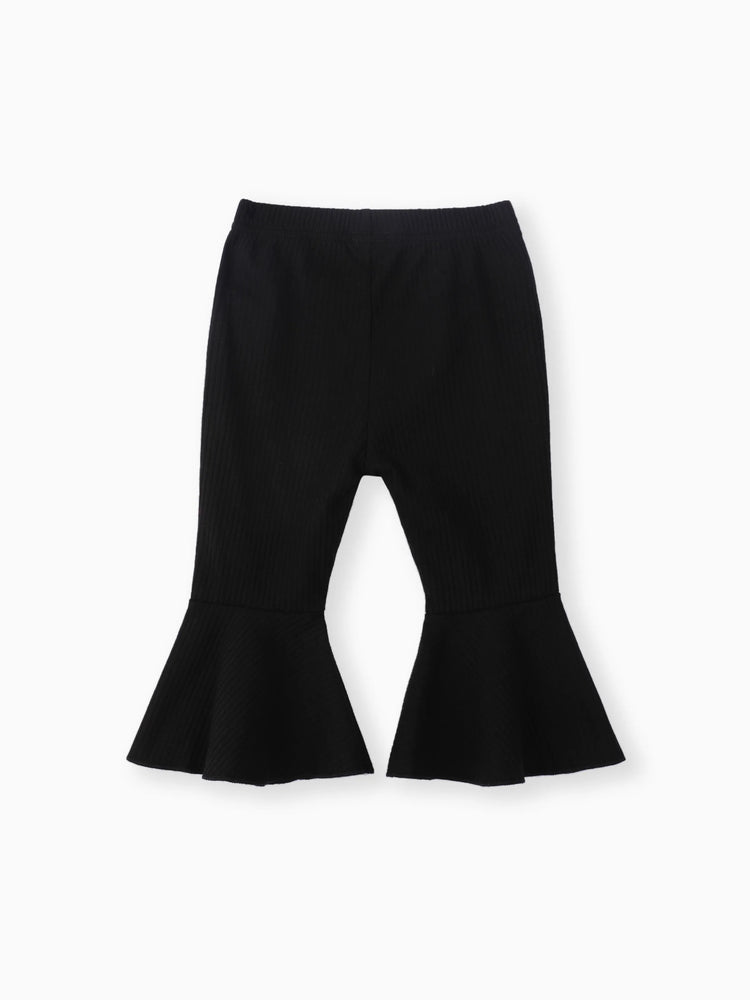 Pantalon côtelé basique uni pour bébé fille, noir