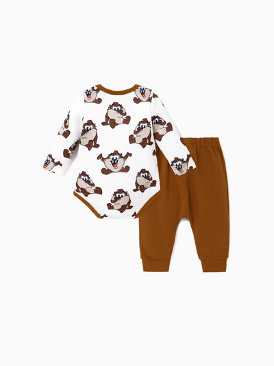 Looney Tunes Baby Boy Character Print Long-sleeve Bodysuit and Pant Sets Brown