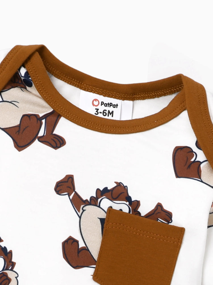 Looney Tunes Baby Boy Character Print Long-sleeve Bodysuit and Pant Sets Brown