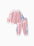 2 STÜCKE Baby Mädchen Stoff Blume Design Casual Langarm Set
 rosa