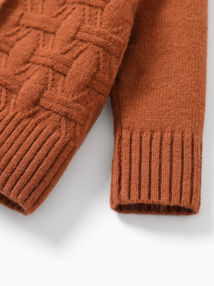 Pull boutonné basique de couleur unie marron pour bébé/jeune fille/garçon