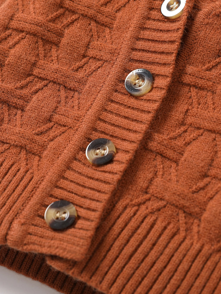 Pull boutonné basique de couleur unie marron pour bébé/jeune fille/garçon