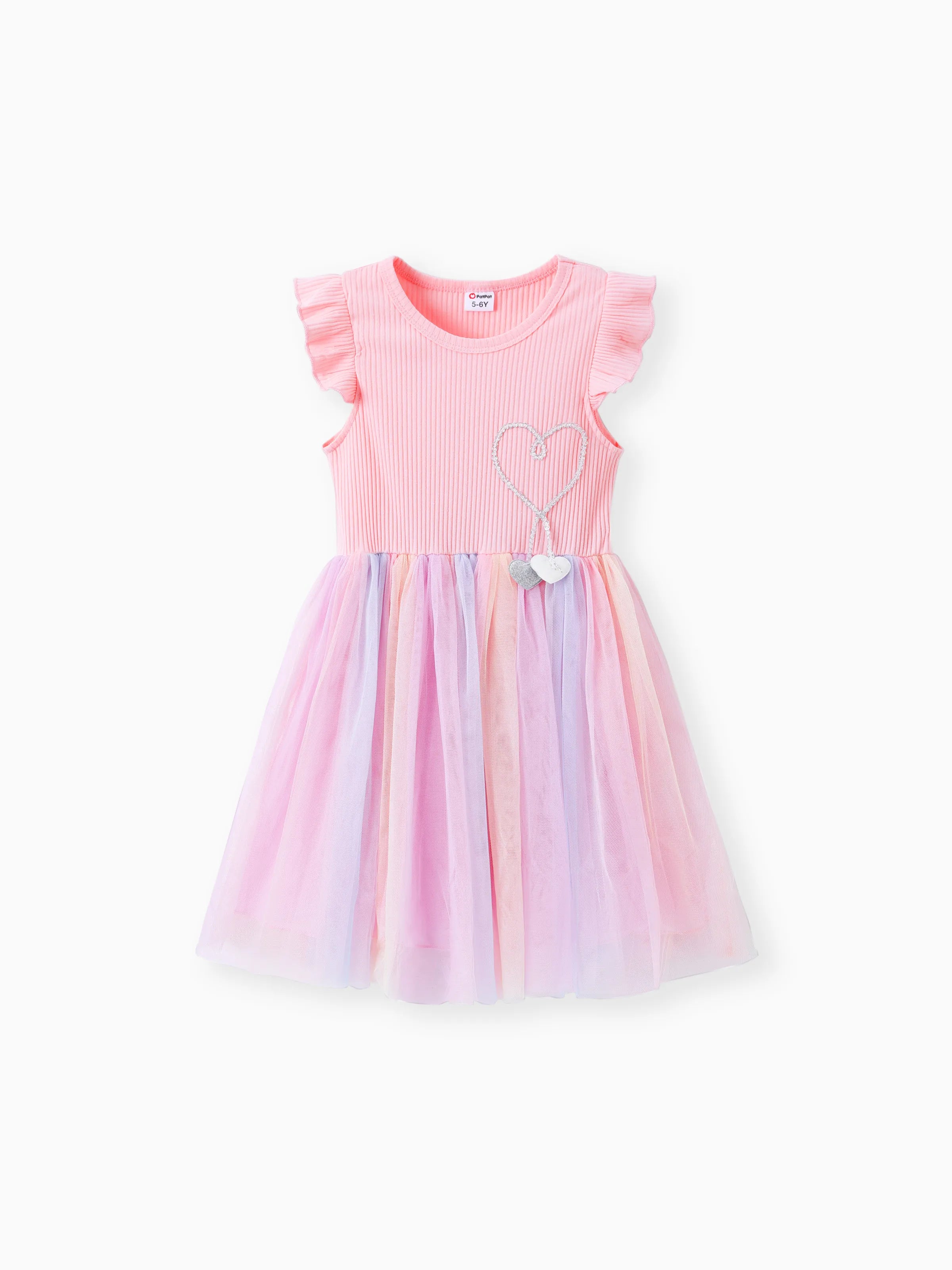 Kid Girl Princess Flutter-Sleeve Heart Rainbow Mesh Fairy Dress Pink, Pink / 5-6 Years Kid Girl Princess Flutter-Sleeve Heart Rainbow Mesh Fairy Dress Pink, Pink / 5-6 Years
