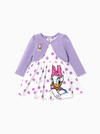Ensemble cardigan à manches longues et robe sans manches à pois pour petite fille Disney Mickey et ses amis, imprimé Minnie, violet