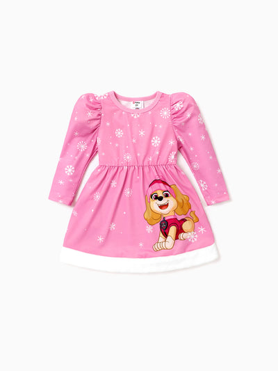 Robe à manches bouffantes pour petite fille de la Pat'Patrouille, motif flocon de neige, rose