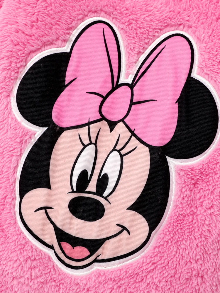 Barboteuse à capuche Disney Mickey et ses amis pour bébé fille, motif Minnie en fourrure, oreilles 3D, rose