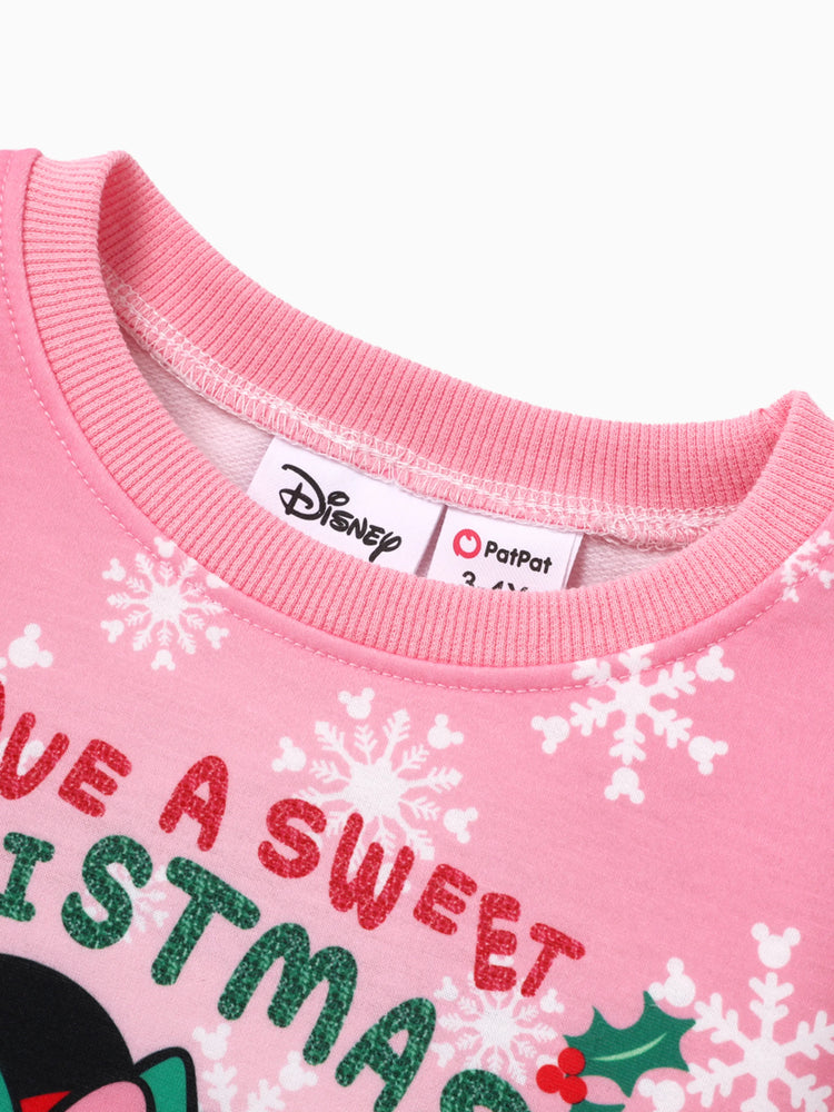 Disney Mickey and Friends Toddler Girl Minnie Christmas Character Print Sweatshirt Light Pink