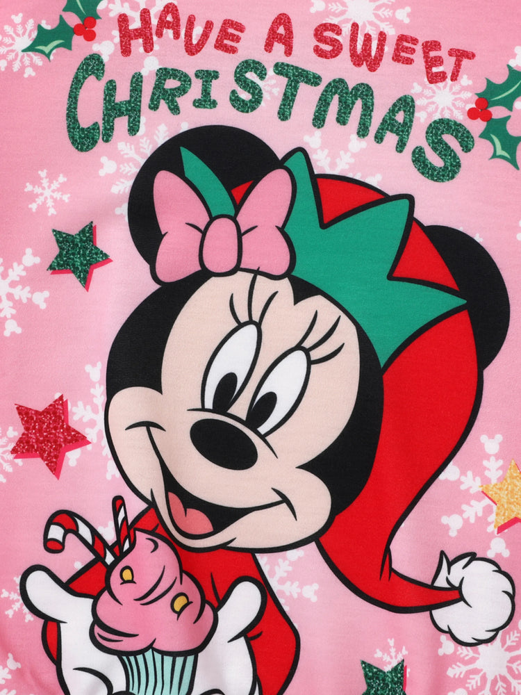 Disney Mickey and Friends Toddler Girl Minnie Christmas Character Print Sweatshirt Light Pink