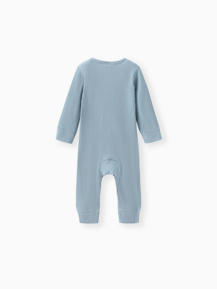 Baby Boy/Girl Cotton Ribbed Button Up Jumpsuit Light Blue