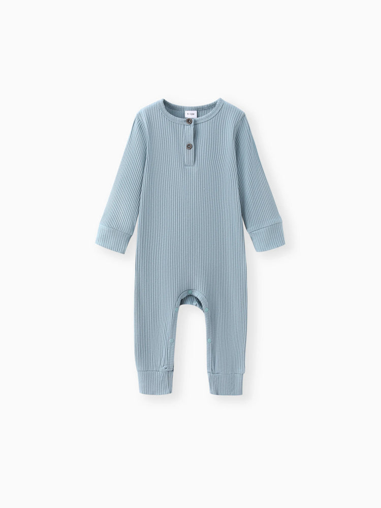Baby Boy/Girl Cotton Ribbed Button Up Jumpsuit Light Blue