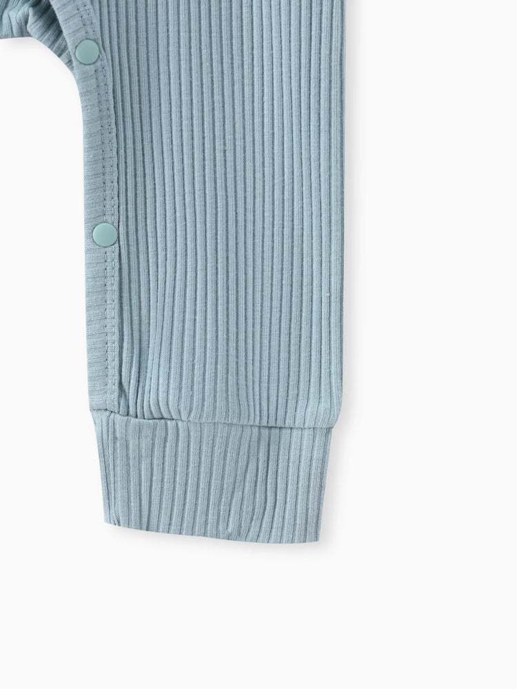 Baby Boy/Girl Cotton Ribbed Button Up Jumpsuit Light Blue