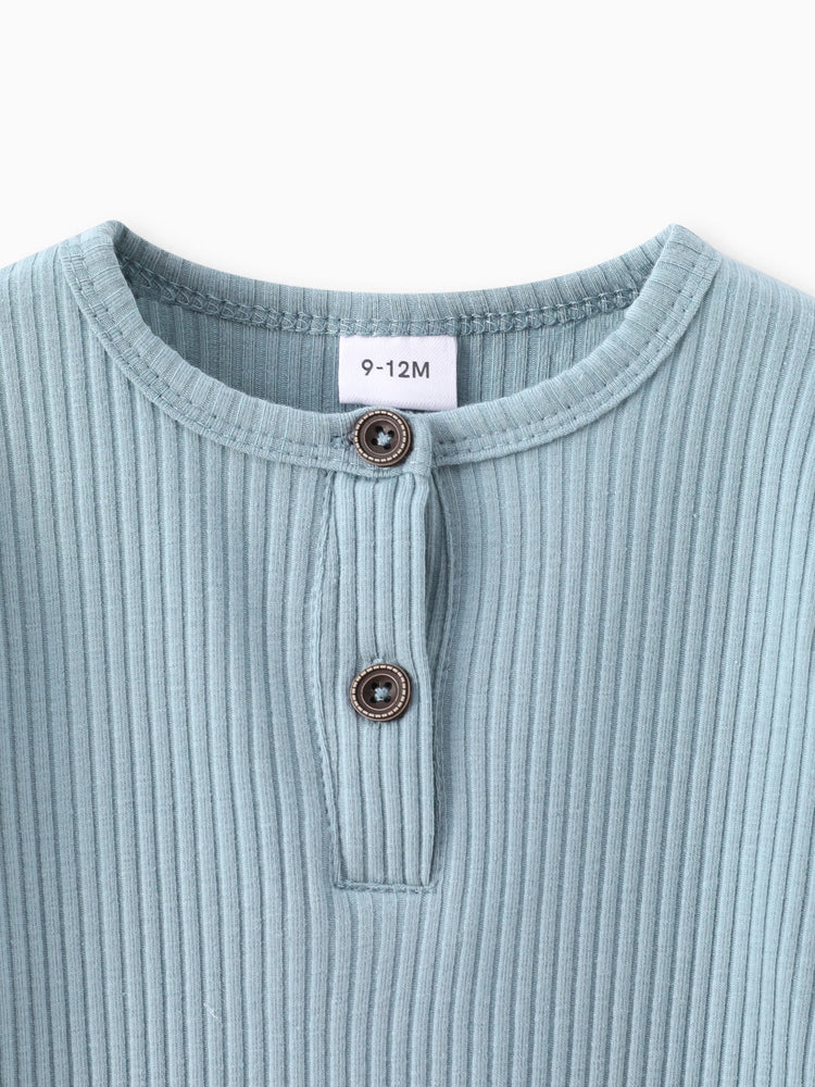 Baby Boy/Girl Cotton Ribbed Button Up Jumpsuit Light Blue